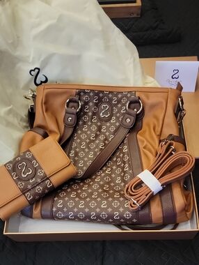 Women’s Brown Two-Tone Shoulder Bag with Signature Print
